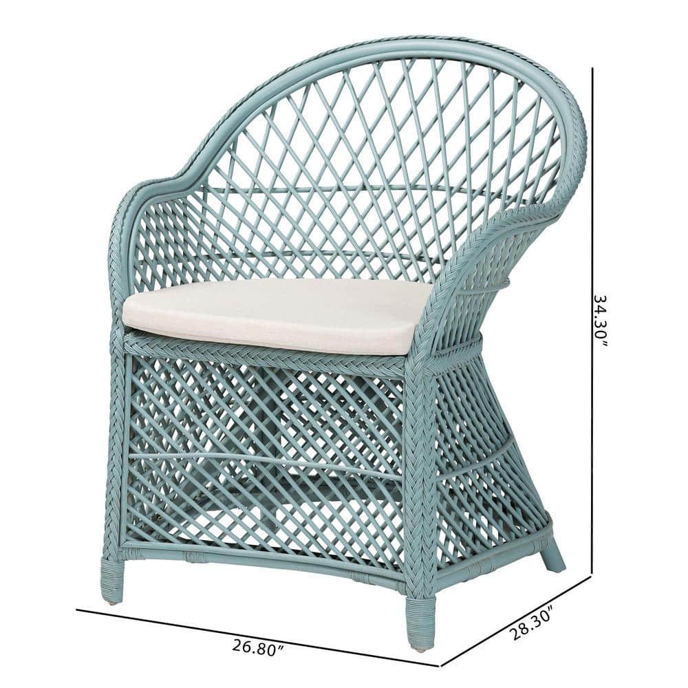 Handcrafted Light Blue Rattan Accent Chair with Cushion