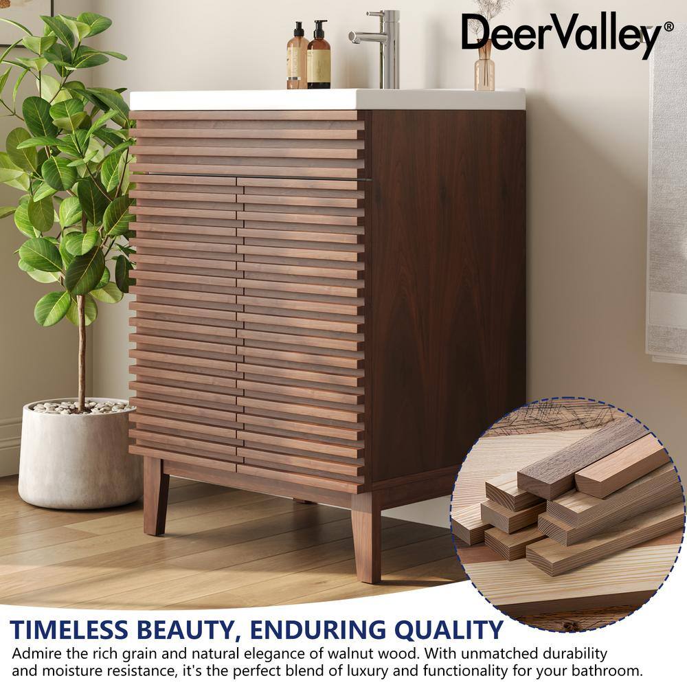 24" Walnut Freestanding Bathroom Vanity with Ceramic Sink
