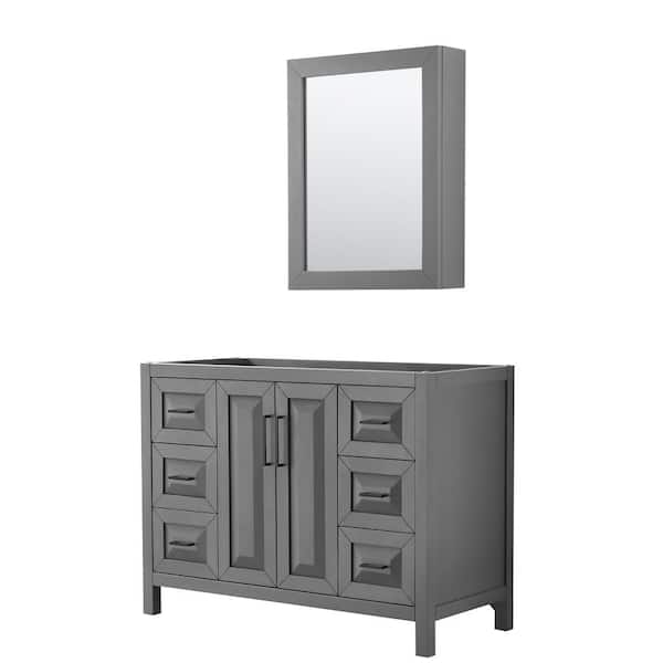 Wyndham Collection Daria 47 in. W x 21.5 in. D x 35 in. H Single Bath Vanity Cabinet without Top in Dark Gray with Med Cab Mirror