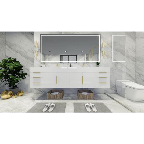 Bethany 84 in. W x 20 in. D x 22 in. H Double Sink Floating Bath Vanity in High Gloss White with White Acrylic Top