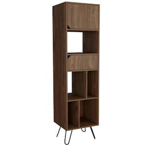 Aster Hairpin 75 in. x 18 in. Walnut Mid Century Bookcase