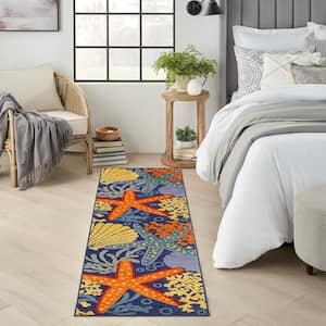 Aloha Navy Multicolor 2 ft. x 8 ft. Nature-inspired Contemporary Runner Indoor/Outdoor Area Rug