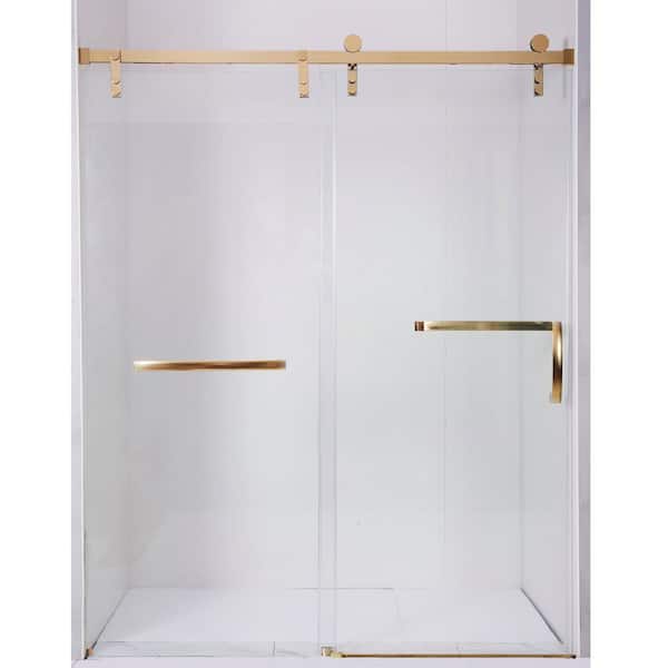 60 in. W x 76 in. H Sliding Frameless Shower Door in Gold Finish with Clear Glass