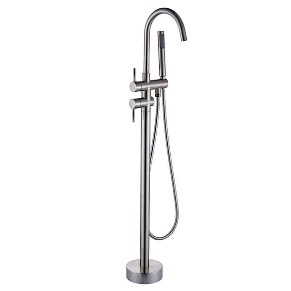 Staykiwi 2-Handle Freestanding Tub Faucet with Hand Shower in Brushed Nickel