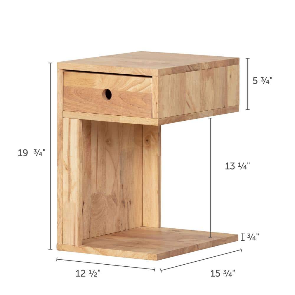 Natural Rubberwood Scandinavian 1-Drawer Nightstand