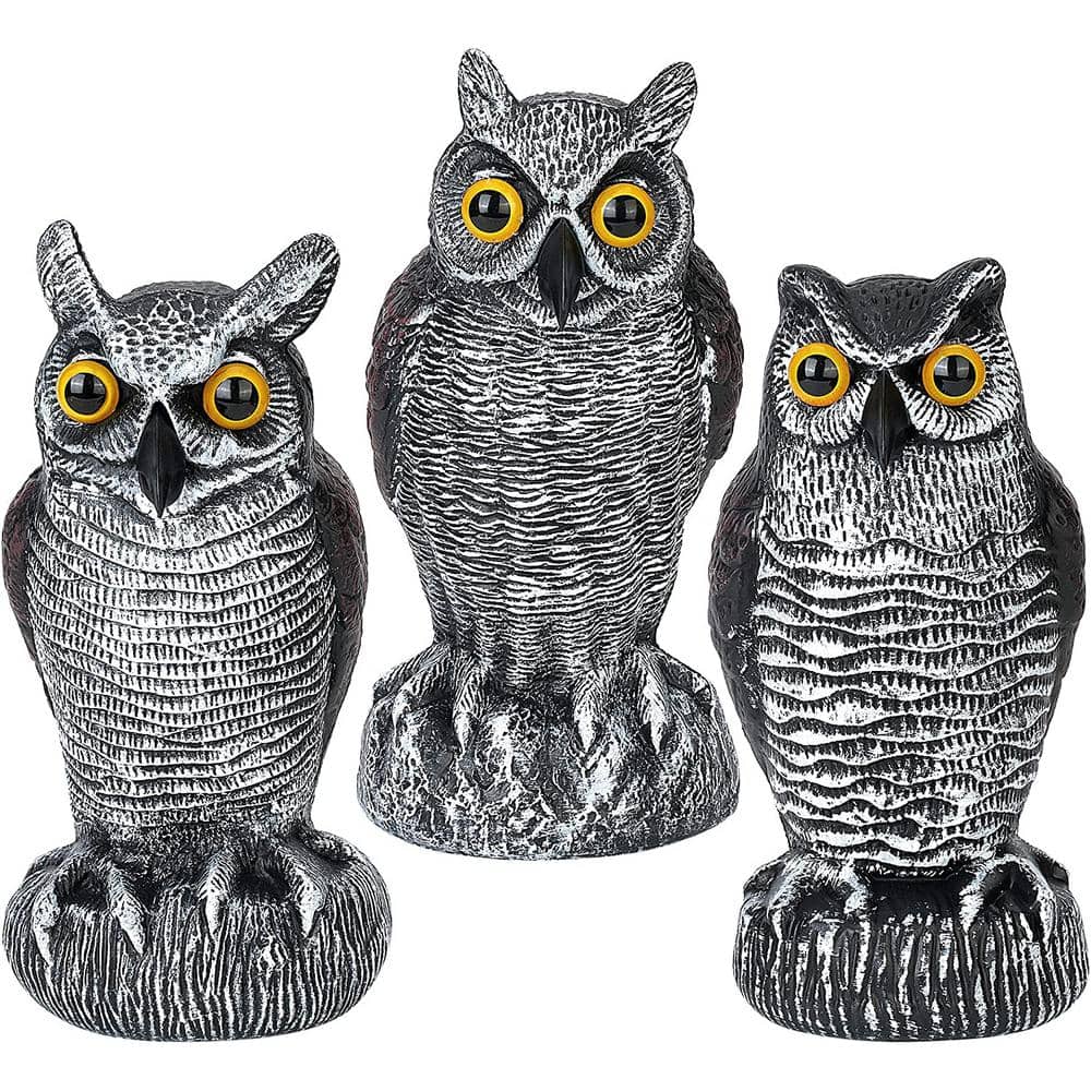 3-Pack Owl Decoys for Bird Deterrent - Weatherproof Bird Repellent Devices