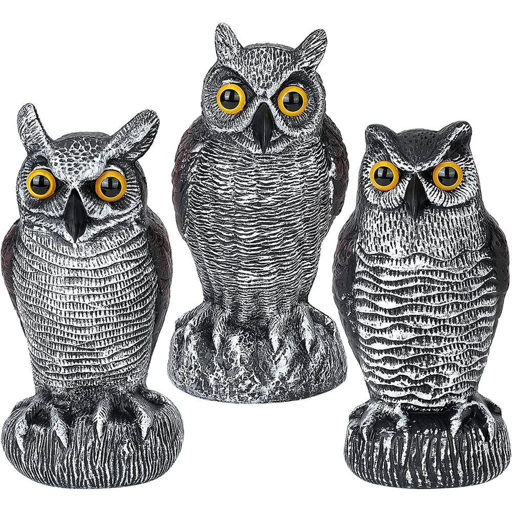 3-Pack Owl Decoys for Bird Deterrent - Weatherproof Bird Repellent ...