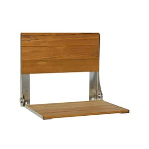 18 inch Cameo Folding Wall Mount Shower Bench Seat, Natural Teak Wood with Satin Brushed Nickel Frame