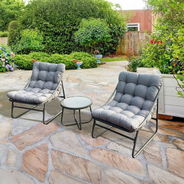 DEKO LIVING 3 Piece Metal Outdoor Bistro Set with Beige Cushions ...