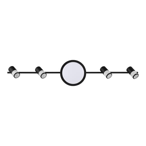 Greyrock 3.47 ft. 4-Light Matte Black Integrated LED Fixed Track Lighting  Kit with Rotating Heads and Flush Mount Light