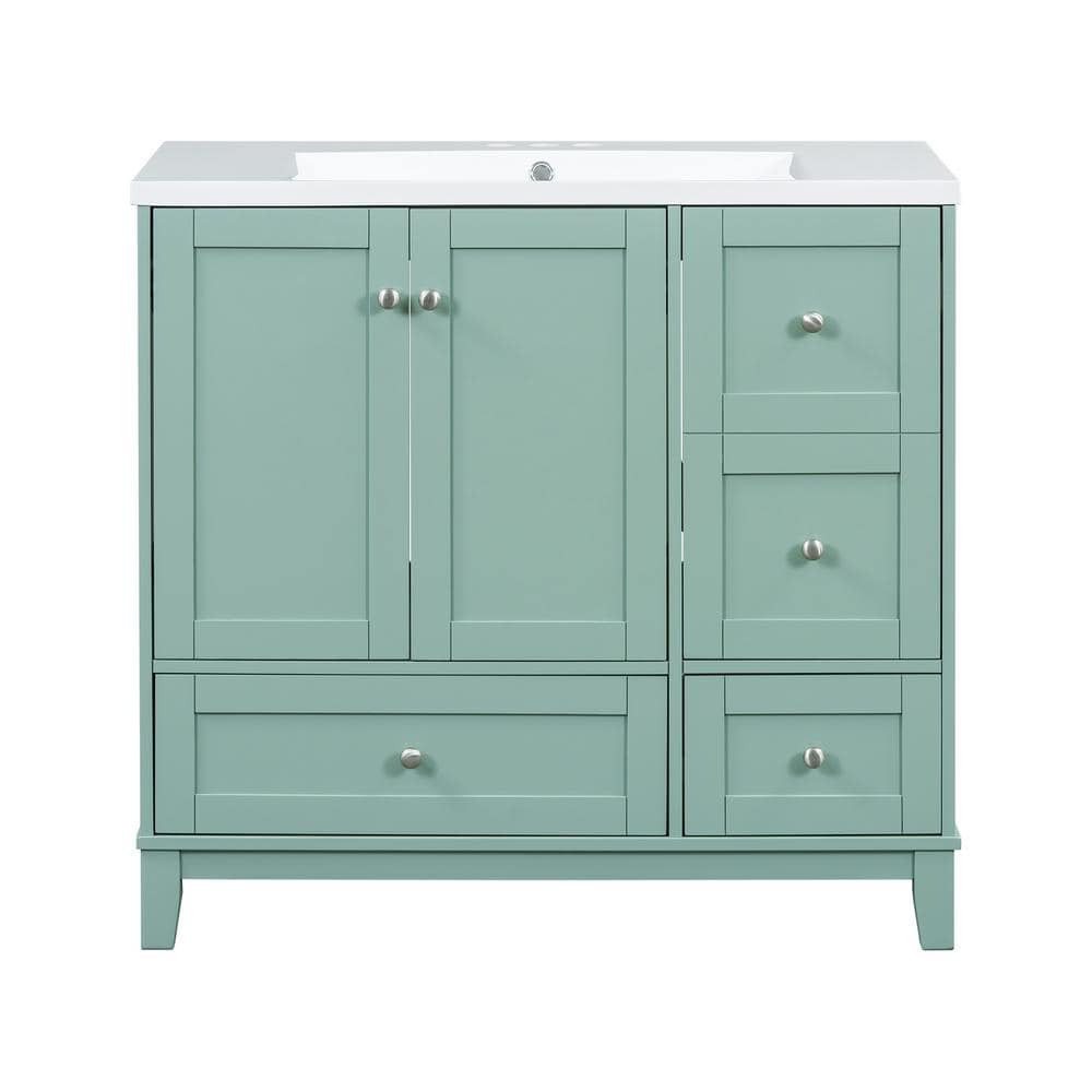 36 in. W x 18 in. D x 34 in. H Freestanding Bath Vanity in Green with White