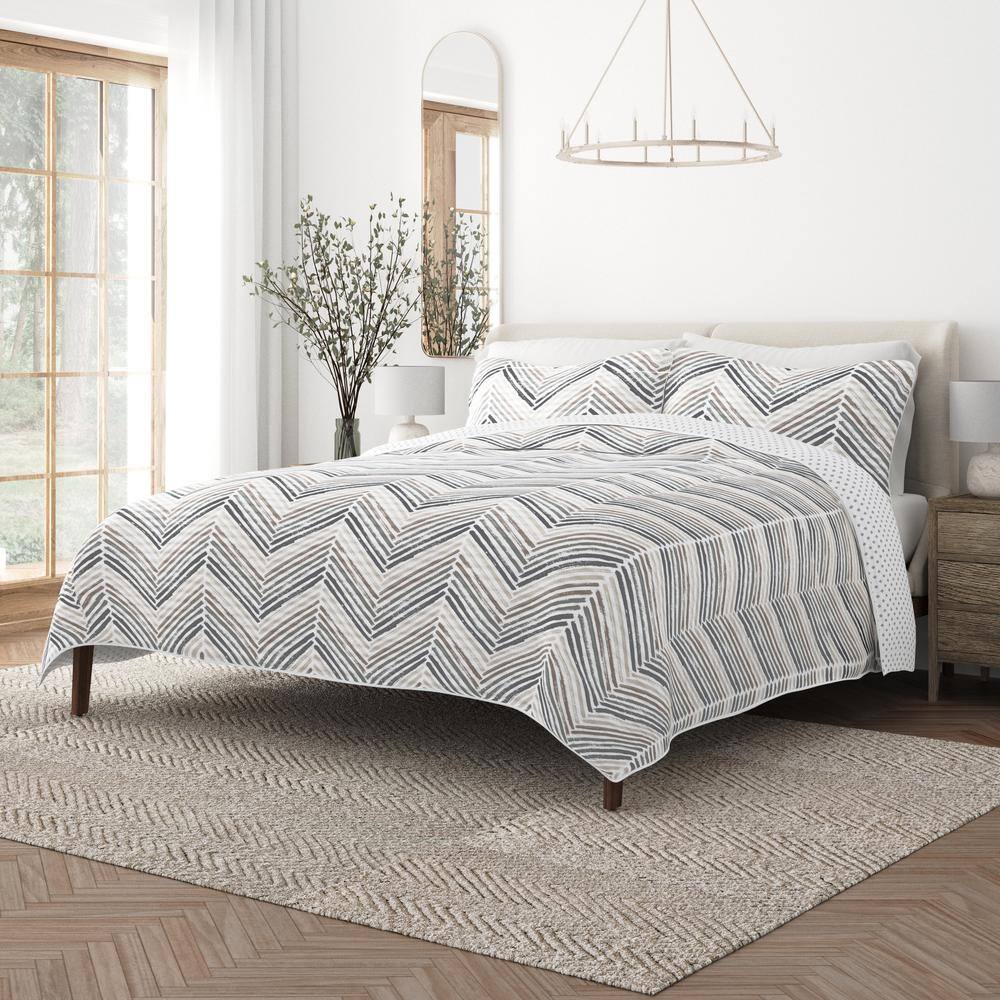 Light Gray and Taupe Reversible Microfiber Twin Quilt Set