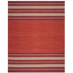 Montauk Red/Ivory 9 ft. x 12 ft. Border Striped Area Rug