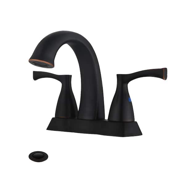 Miscool Lenna 4 in. Centerset Double-Handle Bath Lavatory Vanity Faucet with Pop-Up Sink Drain in Oil Rubbed Bronze