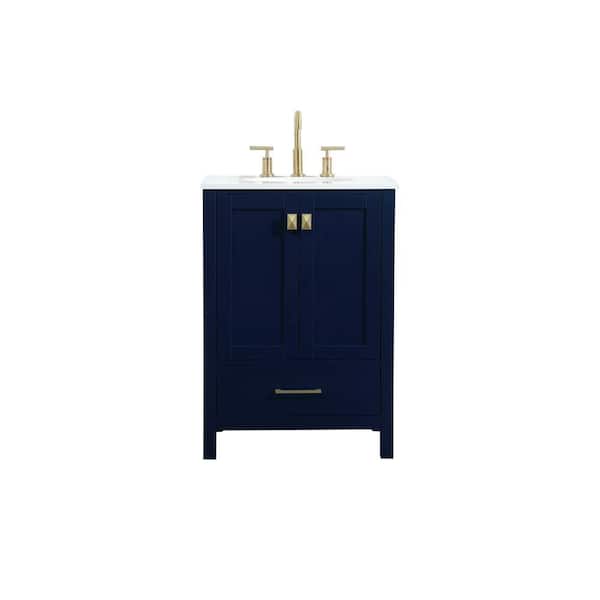 Unbranded Simply Living 24 in. W x 19 in. D x 34 in. H Bath Vanity in Blue with Calacatta White Engineered Marble Top