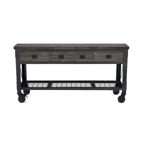 Vintage Industrial Metal Work Table, Gray Steel Workbench, Rustic