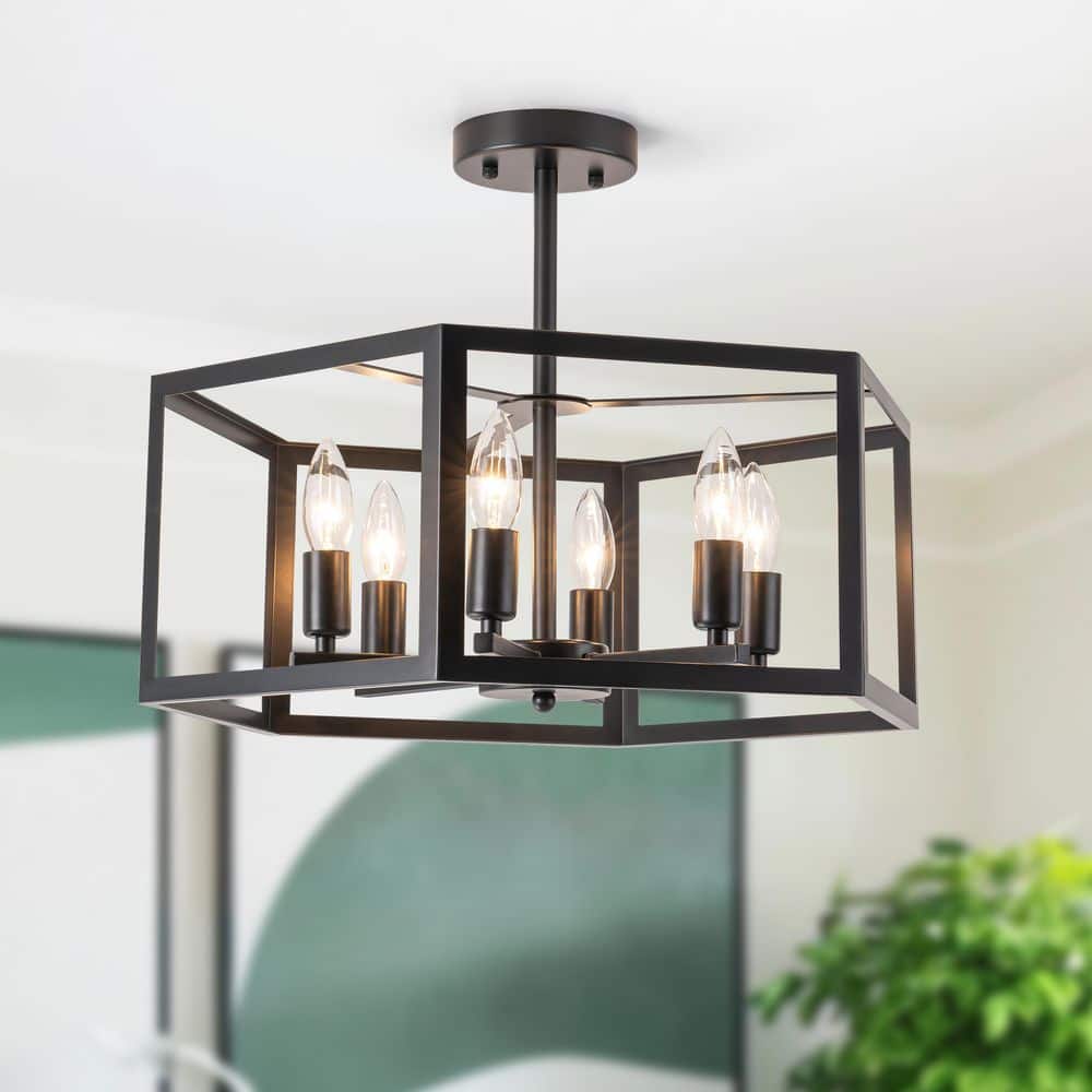 19.69 in. 6-Light Matte Black Industrial Hexagon Frame Semi-Flush Mount Ceiling Light price history on PriceWatchPro