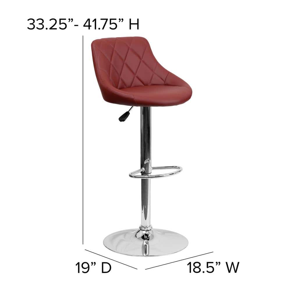 Burgundy Vinyl Adjustable Swivel Barstool with Chrome Base
