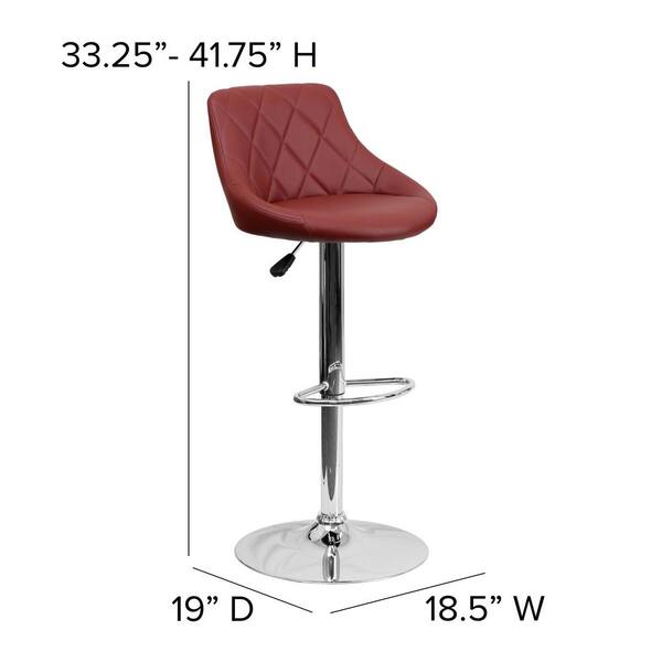Contemporary Cozy Mid-Back Red Vinyl Adjustable Height Barstool with Chrome  Base