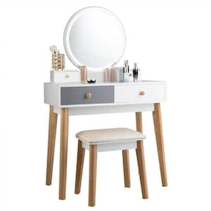 52.5 in. H x 31.5 in. W x 15.5 in. D Makeup Dressing Vanity Table Set w/ Touch Screen Dimming Mirror Stool White