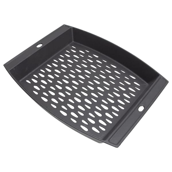 15 in. x 12 in. Cast Iron Perforated Grill Basket Pan for Fish, Vegetables and Small Foods