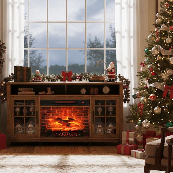 55 in. Freestanding Electric Fireplace TV Stand with Overheat Protection in Reclaimed Barnwood