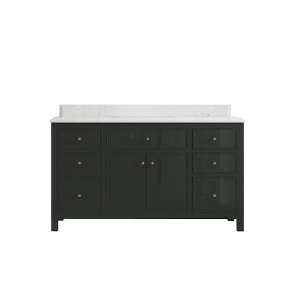 Willow Collections Sonoma 60 in. W x 22 in. D x 36 in. H Single Sink Bath Vanity in Black Top with 1.5" Empira Quartz Top