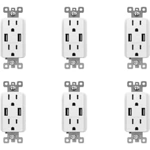 3.6 Amp Dual USB Charger and 15 Amp Receptacle, White (6-Pack)