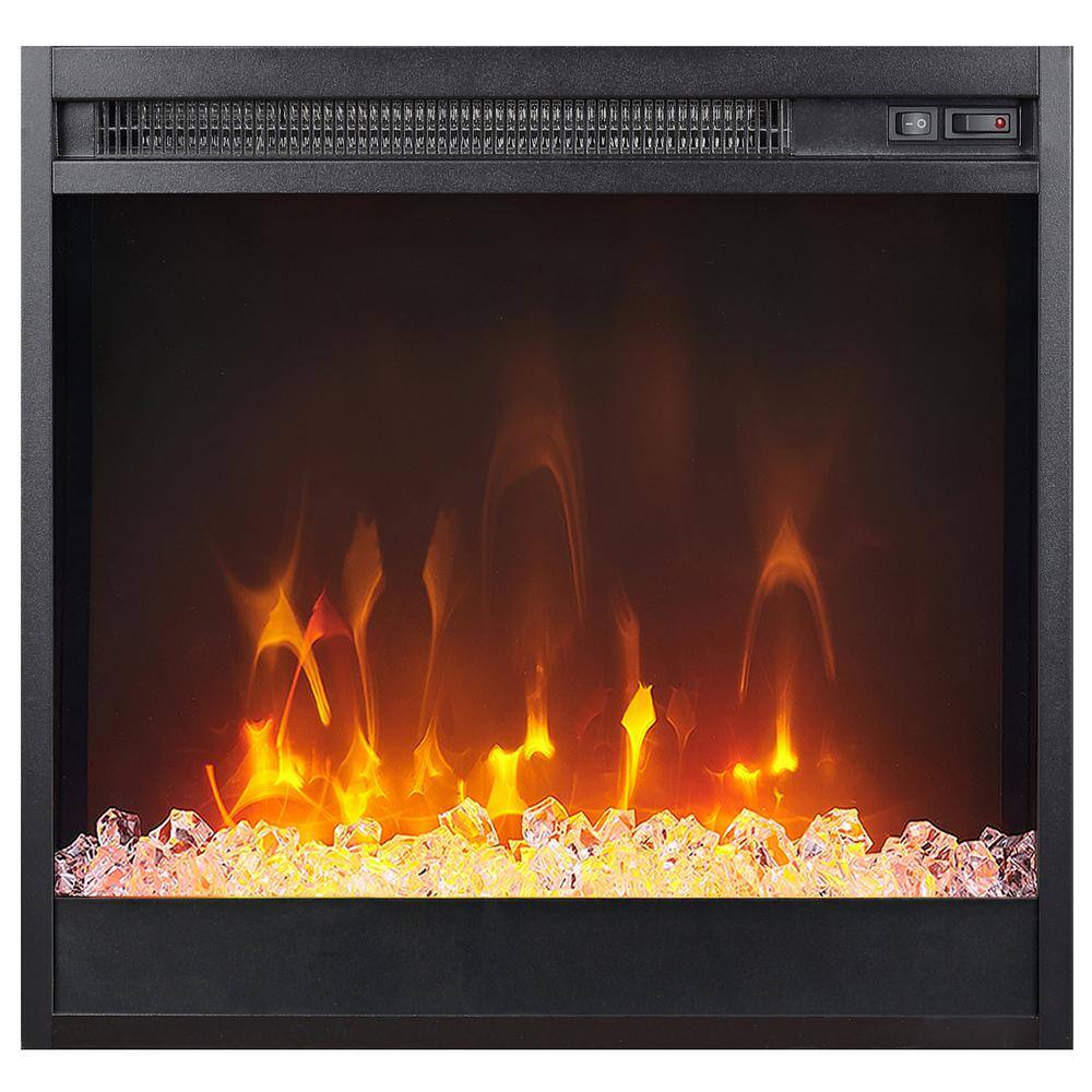 White MDF TV Stand with Electric Fireplace and Cabinets