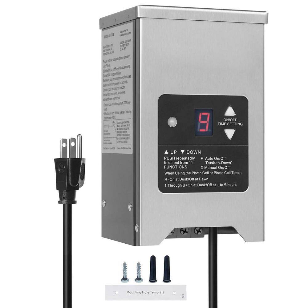 150W Low Voltage Landscape Lighting Transformer with Photocell Sensor Timer Stainless Steel Outdoor Weatherproof price history on PriceWatchPro