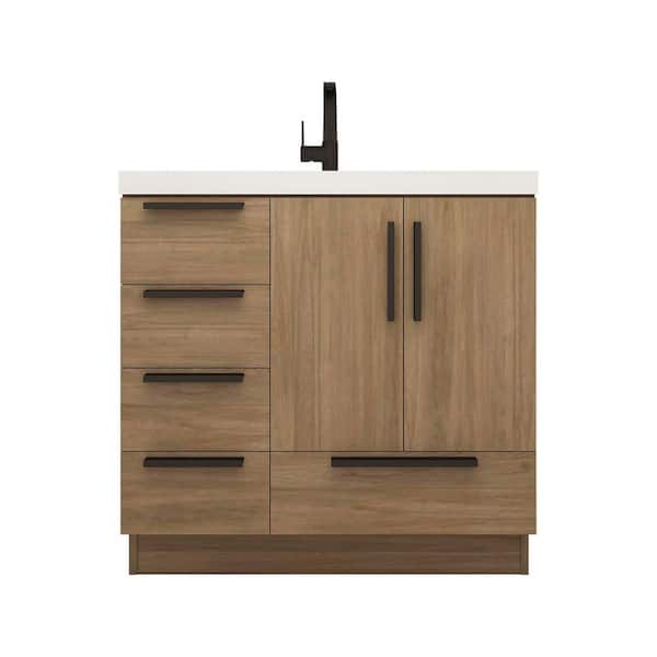 Carla 36 in. W x 20 in. D x 35 in. H Single Sink Freestanding Bath Vanity in Dark French Oak with White Acrylic Top