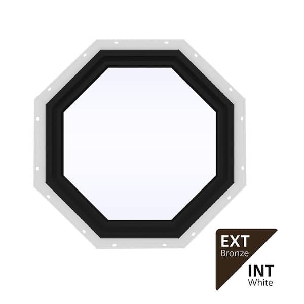 24 in. x 24 in. V-4500 Series Bronze Exterior/White Interior FiniShield Vinyl Fixed Octagon Window w/ Low-E 366 Glass