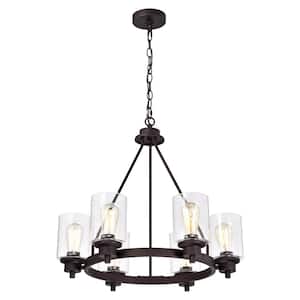 6-Light Black Round Iron Ceiling Lamp Chandelier with Clear Glass