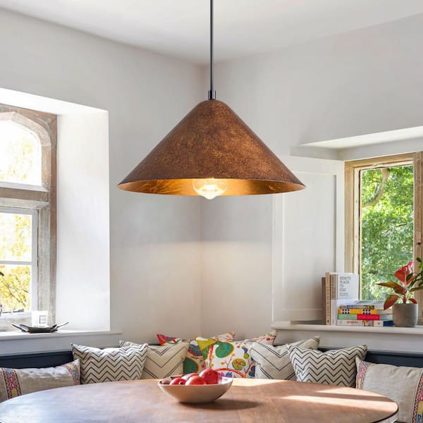 Detroit 13.11 in. 1-Light Industrial Antique Gold Cone Pendant Light for Kitchen Island