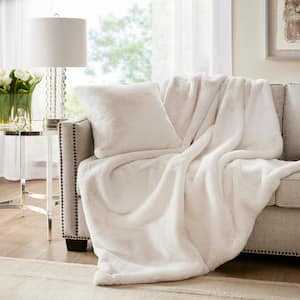 Sable Ivory 20 in. x 20 in. Solid Faux Fur Square Decor Throw Pillow