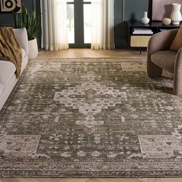 Hazel 9 ft. x 12 ft. Green/Beige Medallion Area Rug