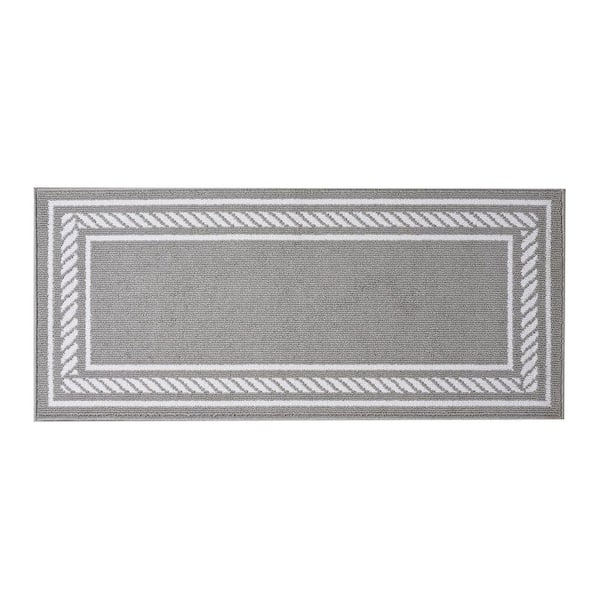 Rope Border Light Gray/White 2 ft. x 5 ft. Tufted Border Polypropylene Runner Rug