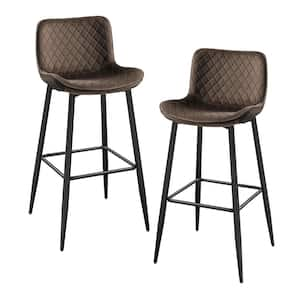 Chevre 29 in. Black Metal Pub Height Chair with Brown Velvet Seat (Set of 2)