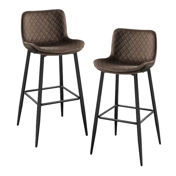 Lazzara Chevre 29 in. Black Metal Pub Height Chair with Brown Velvet Seat (Set of 2)