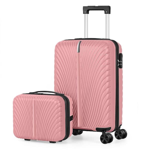 HIKOLAYAE 2-Piece ABS Luggage Set with Locks, Includes Carry-On 14 in. and 20 in. Spinner Suitcases Rosegold