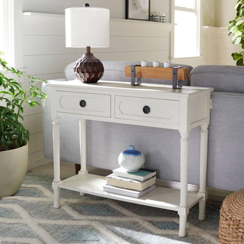 Allura Distressed White Wood 2-Drawer Console Table