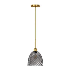 Modern 7.9 in. 1-Light Bronze Island Pendant Light Kitchen Vintage Hanging Light with Smoke Grey Glass Shade