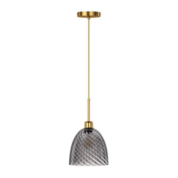 aiwen Modern 7.9 in. 1-Light Bronze Island Pendant Light Kitchen Vintage Hanging Light with Smoke Grey Glass Shade