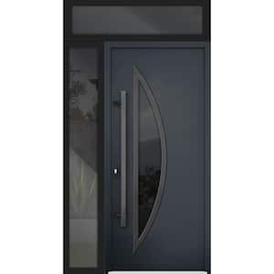 48 in. x 96 in. Right-hand/Inswing Tinted Glass Black Enamel Steel Prehung Front Door with Hardware