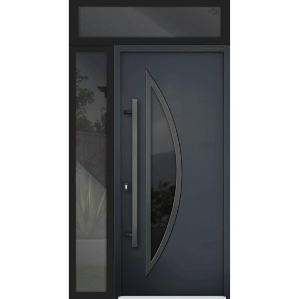 VDOMDOORS 48 in. x 96 in. Right-hand/Inswing Tinted Glass Black Enamel Steel Prehung Front Door with Hardware