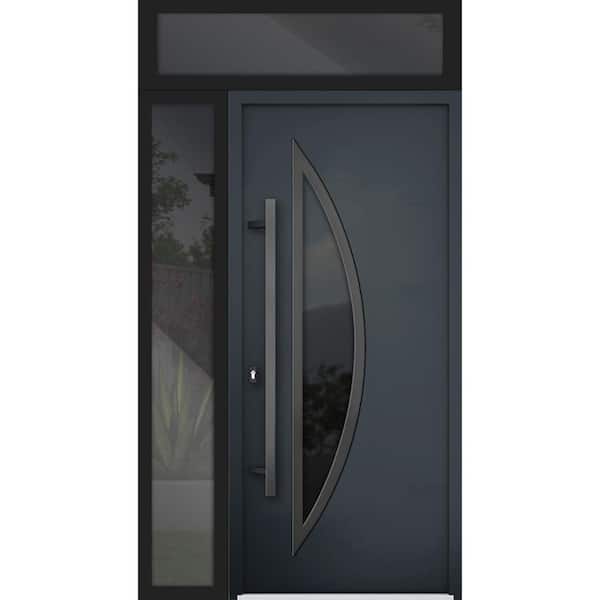 VDOMDOORS 50 in. x 96 in. Right-hand/Inswing Tinted Glass Black Enamel Steel Prehung Front Door with Hardware