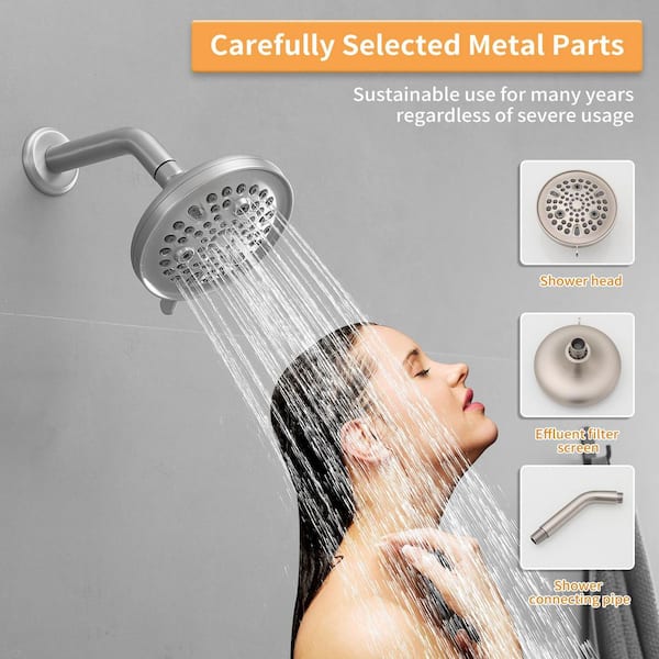 Single Handle 1-Spray Round Rain Shower Faucet Set 1.8 GPM with High Pressure Shower Head in Brushed Nickel