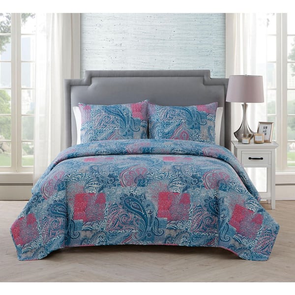 Ava 3-Piece Multi Paisley Pinsonic Microfiber Quilt Set