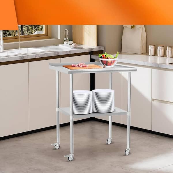 Stainless Steel Table, Metal Work Table Adjustable Undershelves With Wheels Backsplash for Kitchen, Outdoor in Silver