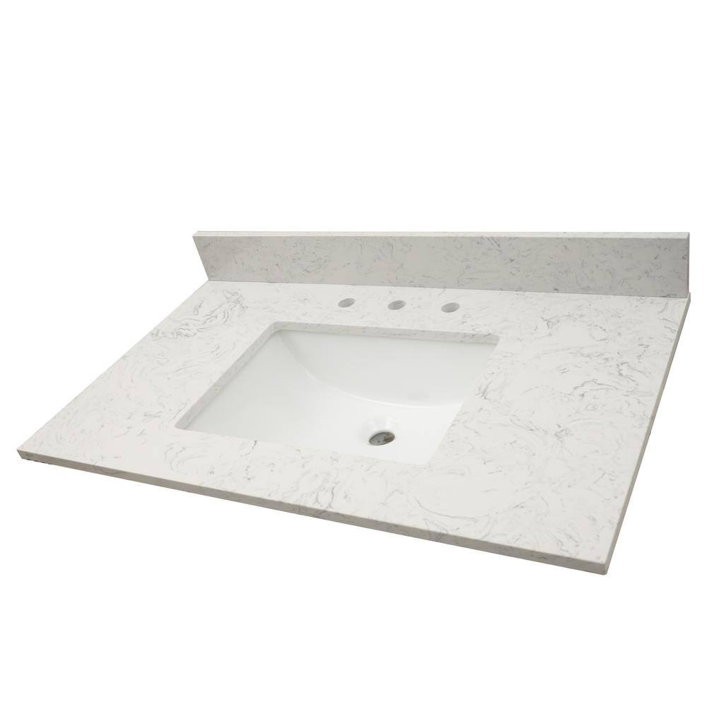 A&A Surfaces Carrara Sky 37 in. W x 22 in. D Engineered Marble Vanity ...